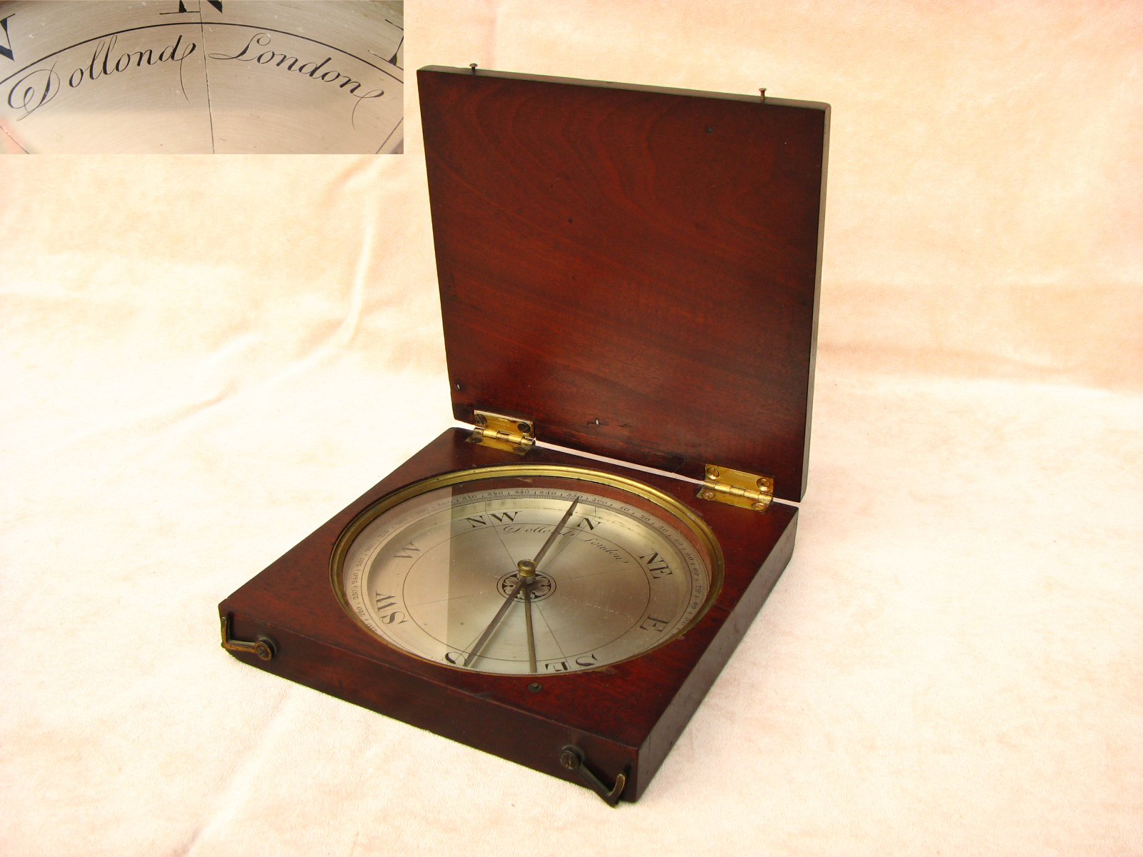 Large 19th century Dollond mahogany cased surveyors compass